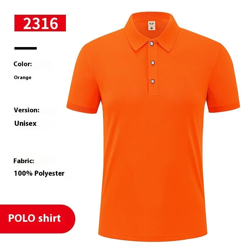Short sleeve ice silk polo shirt with advertising logo in multiple colours on a hanger