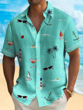 Men's loose fit Hawaiian shirt with digital print pattern, short sleeves.