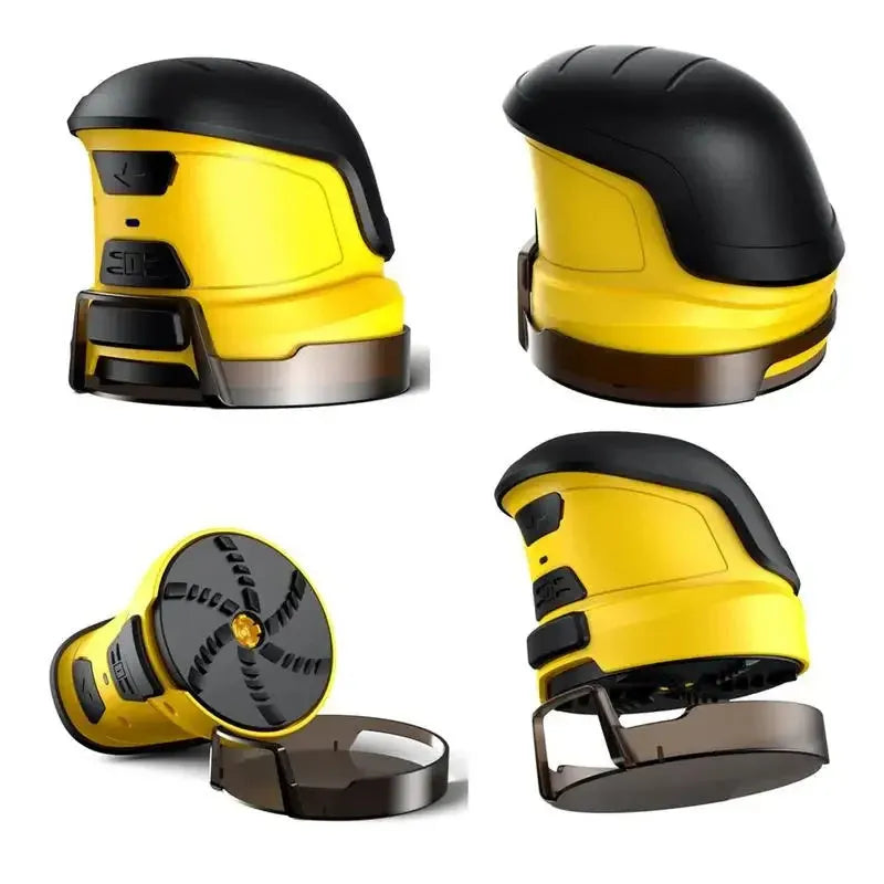 Yellow cordless electric ice scraper with USB charging cable for car windows