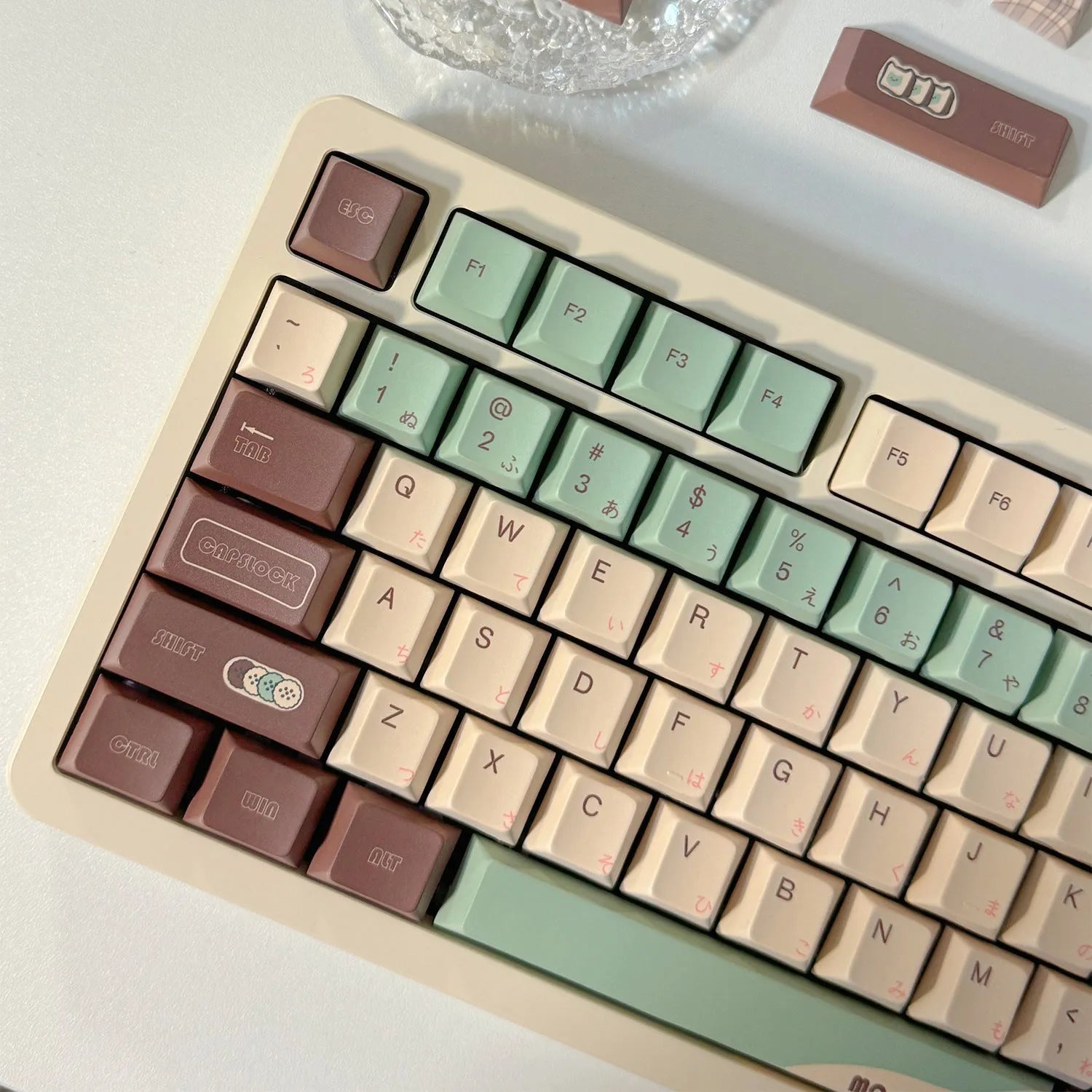 Matcha green theme keyboard keycap set with cross-satellite shafts and full-side sublimation printing