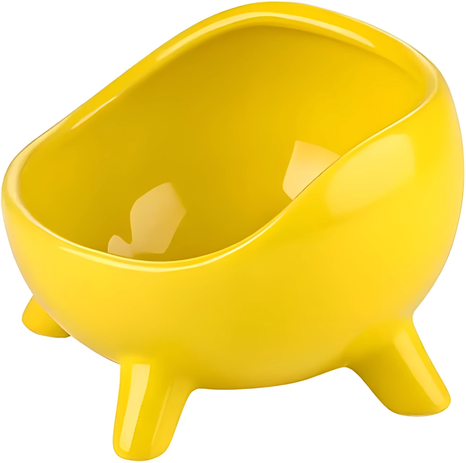 Green ceramic pet bowl with four legs and wide opening for cat or small dog feeding