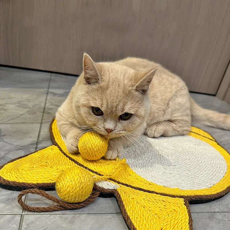 Yellow Corgi butt design sisal cat scratching pad with anti-slip base and wall mounting hooks