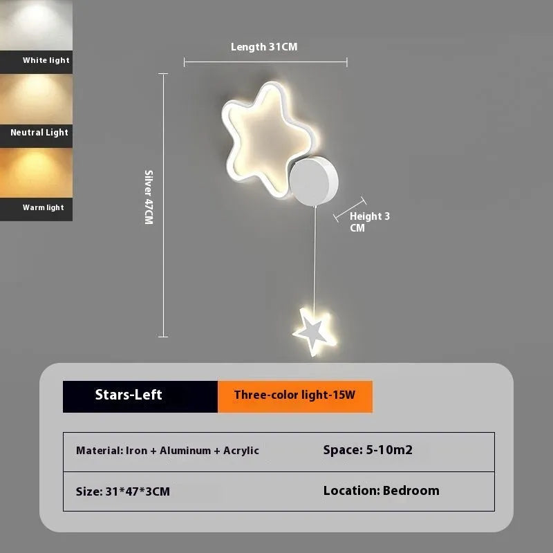 White cloud and five-pointed star children's wall mounted LED night light with three colour settings.
