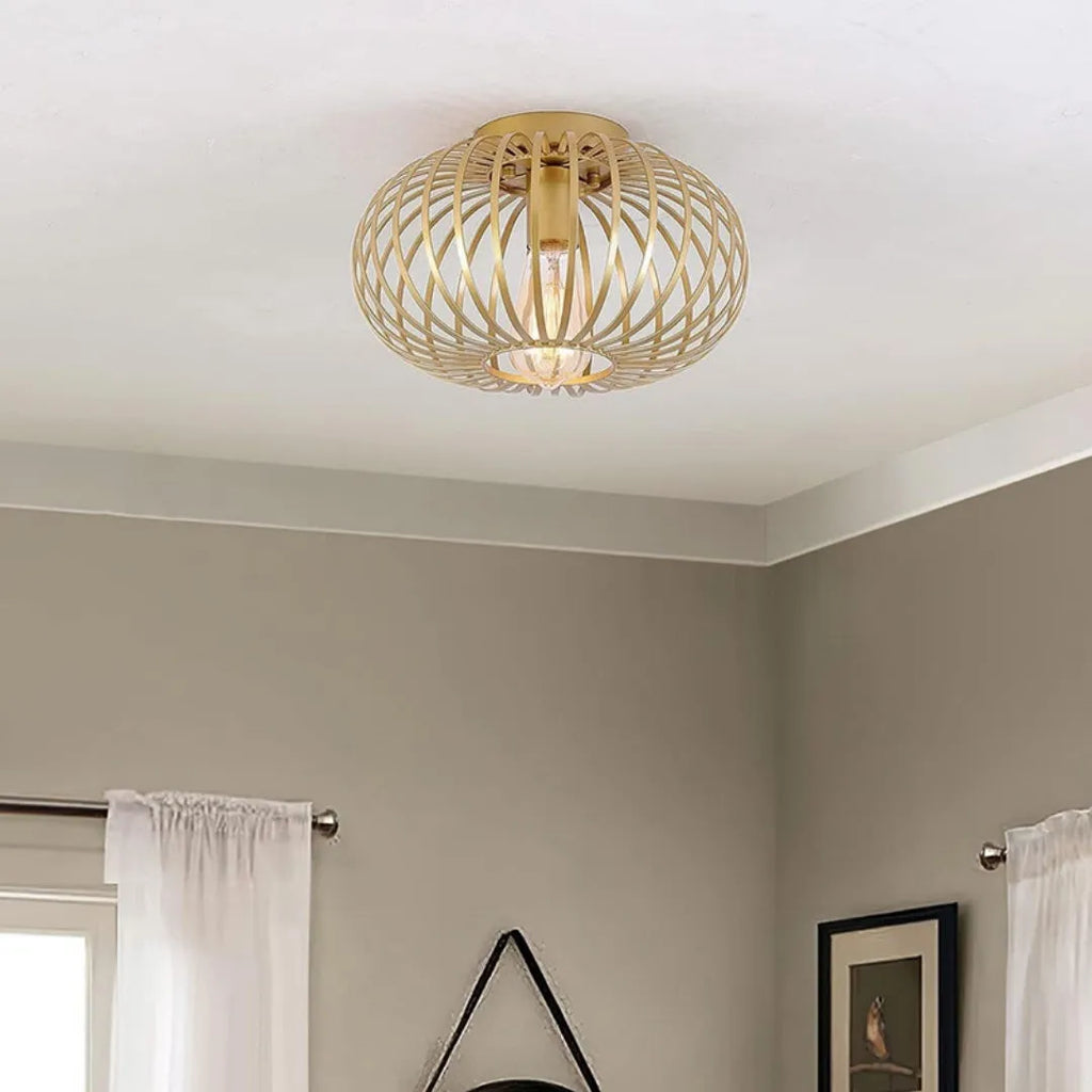 Round indoor ceiling light with iron body and acrylic shade for living room, bedroom, or hall, LED light source