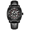 Men's automatic mechanical watch with stainless steel case and leather strap in four colour options