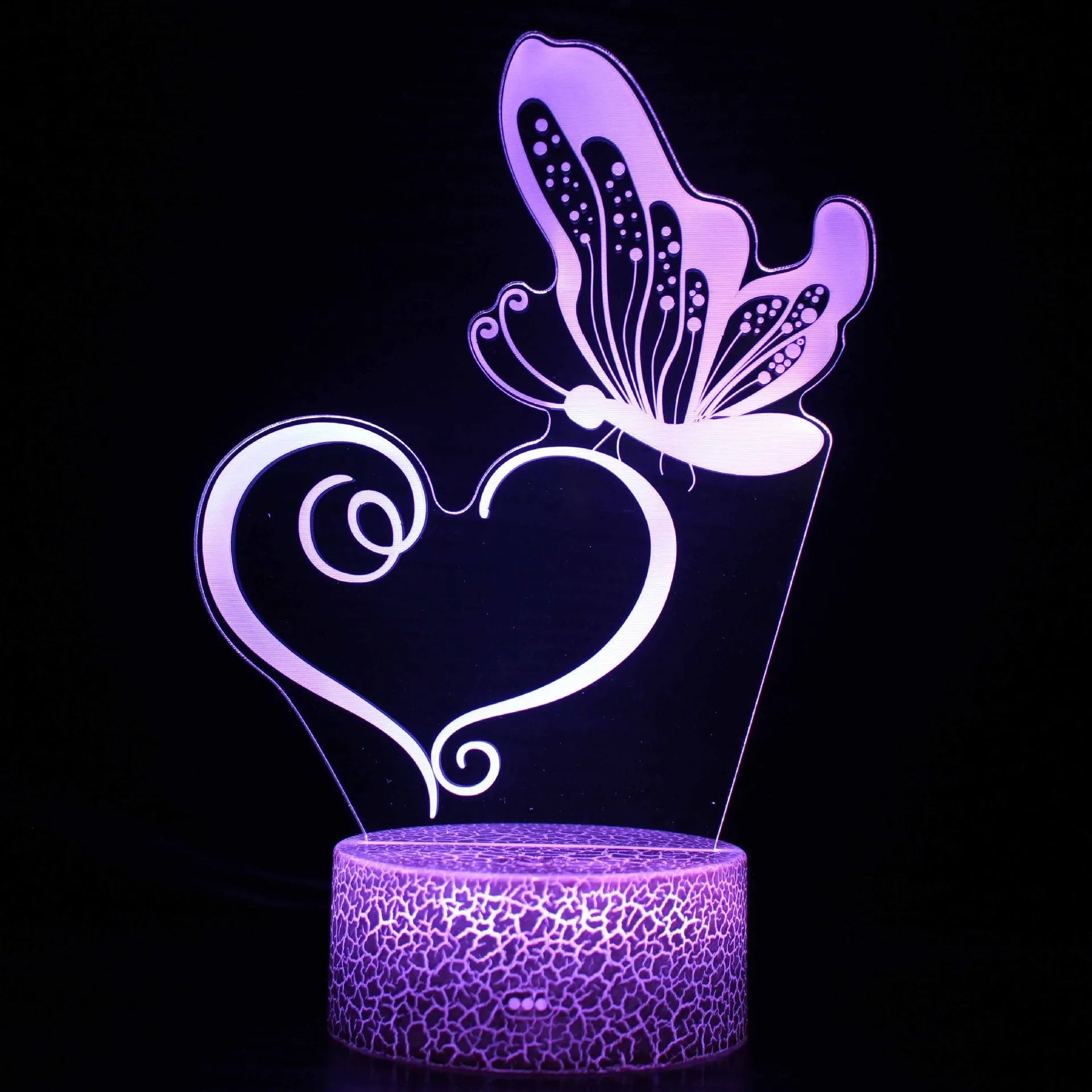 Colourful 3D acrylic USB table lamp with touch control on a small ABS base.