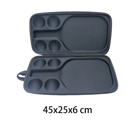Black EVA pickleball case with dual shoulder straps, shown closed, for one paddle and four balls.