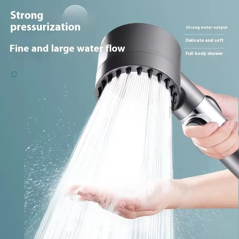 Portable massage shower head with third gear adjustment for spray, massage, and rain functions