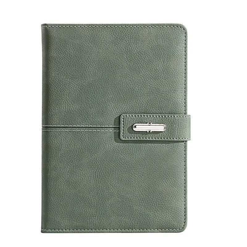 A5 notebook with PU leather cover shown in multiple colour options including black, red, green, blue, and orange.