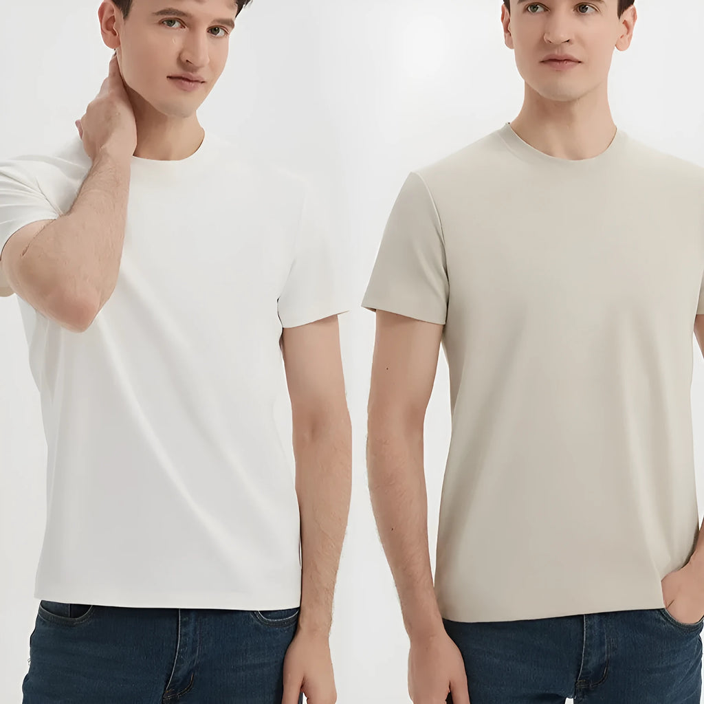 Men's solid colour short sleeve t-shirt showcasing a straight pullover style with regular sleeves.