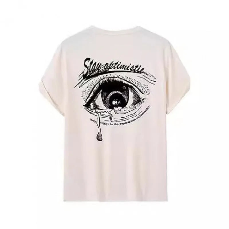 Printed men's short sleeve sports T-shirt with digital pattern design on polyester fabric.