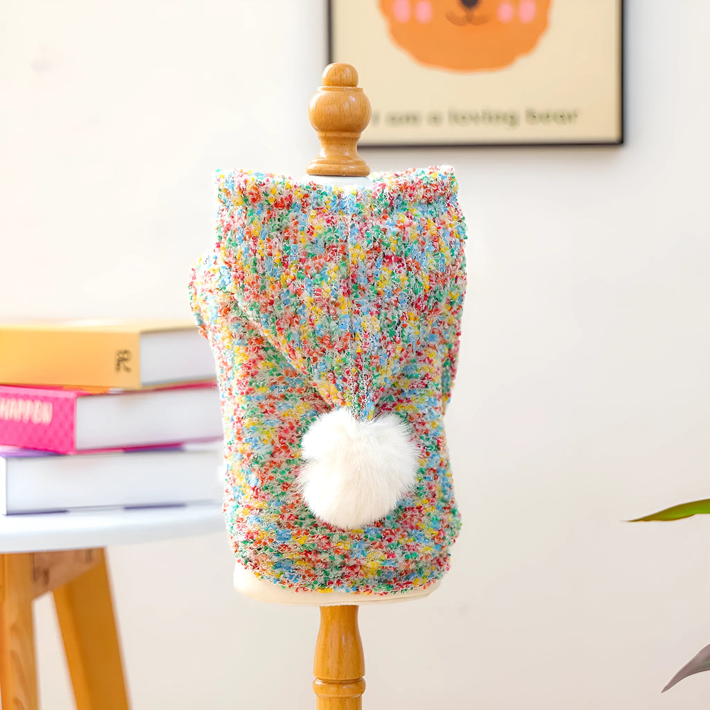 Candy coloured polyester pet hoodie for small puppy dog or cat in unisex style sizes XS to XL
