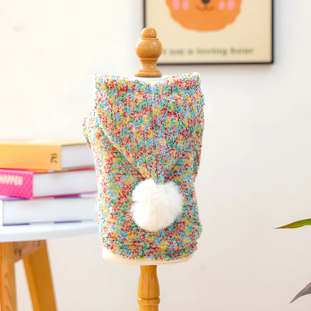 Candy coloured polyester pet hoodie for small puppy dog or cat in unisex style sizes XS to XL