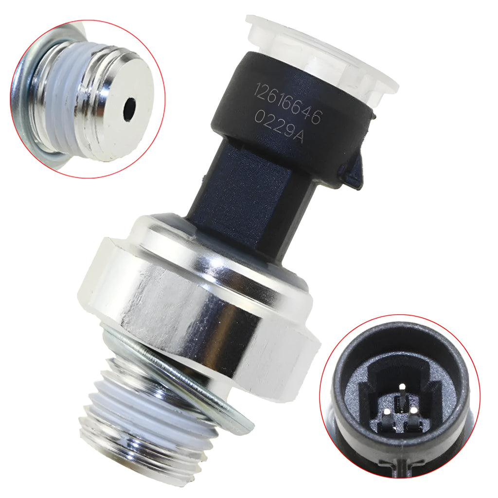 Oil pressure sensor for Buick and Chevrolet cars, part numbers 12573107 12567323 visible