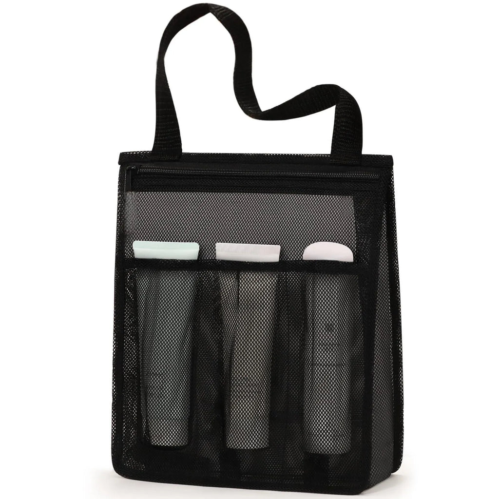 Large black and pink polyester swimming gym bags with mesh pockets and dry wet separation compartments.