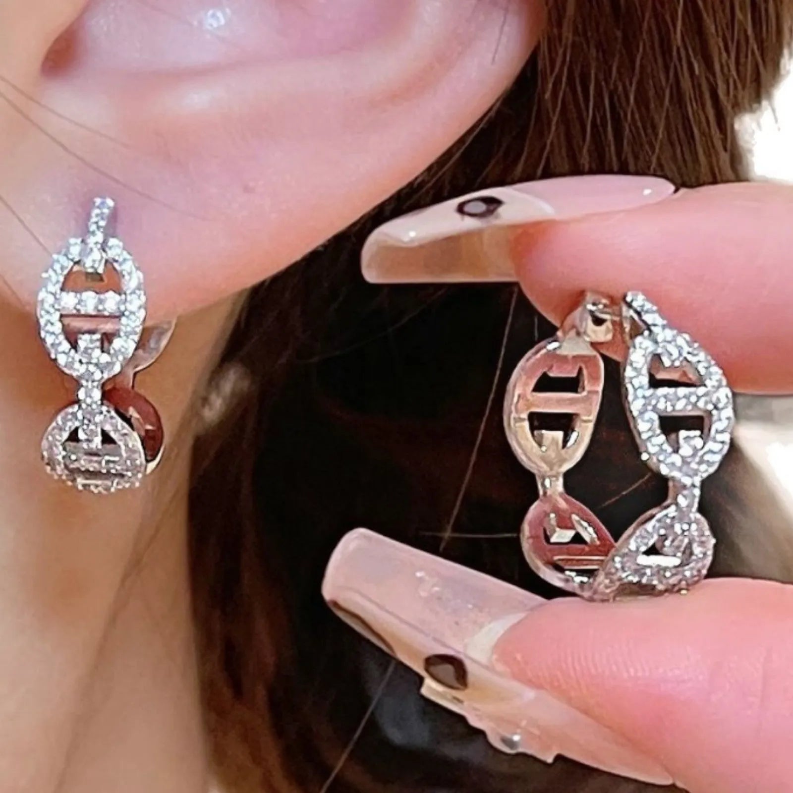 Ladies casual diamond earrings in silver, gold, or rose gold thick gold plating