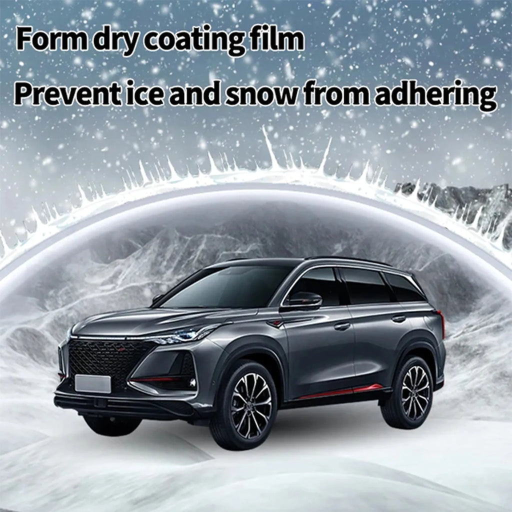 Car snow brush with hydrophobic nano coating spray bottle attached to PE plastic handle