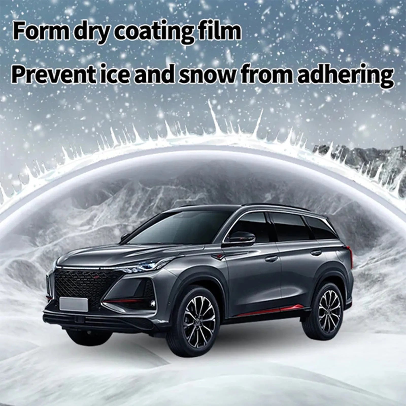 Car snow brush with hydrophobic nano coating spray bottle attached to PE plastic handle