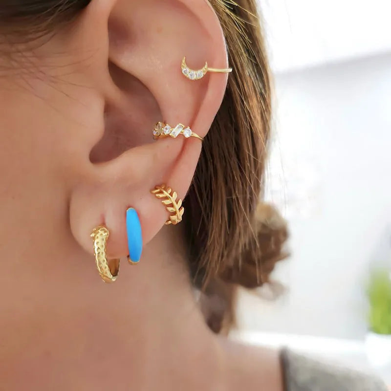 Geometric oval curved epoxy earrings in seven colours on silver-plated copper