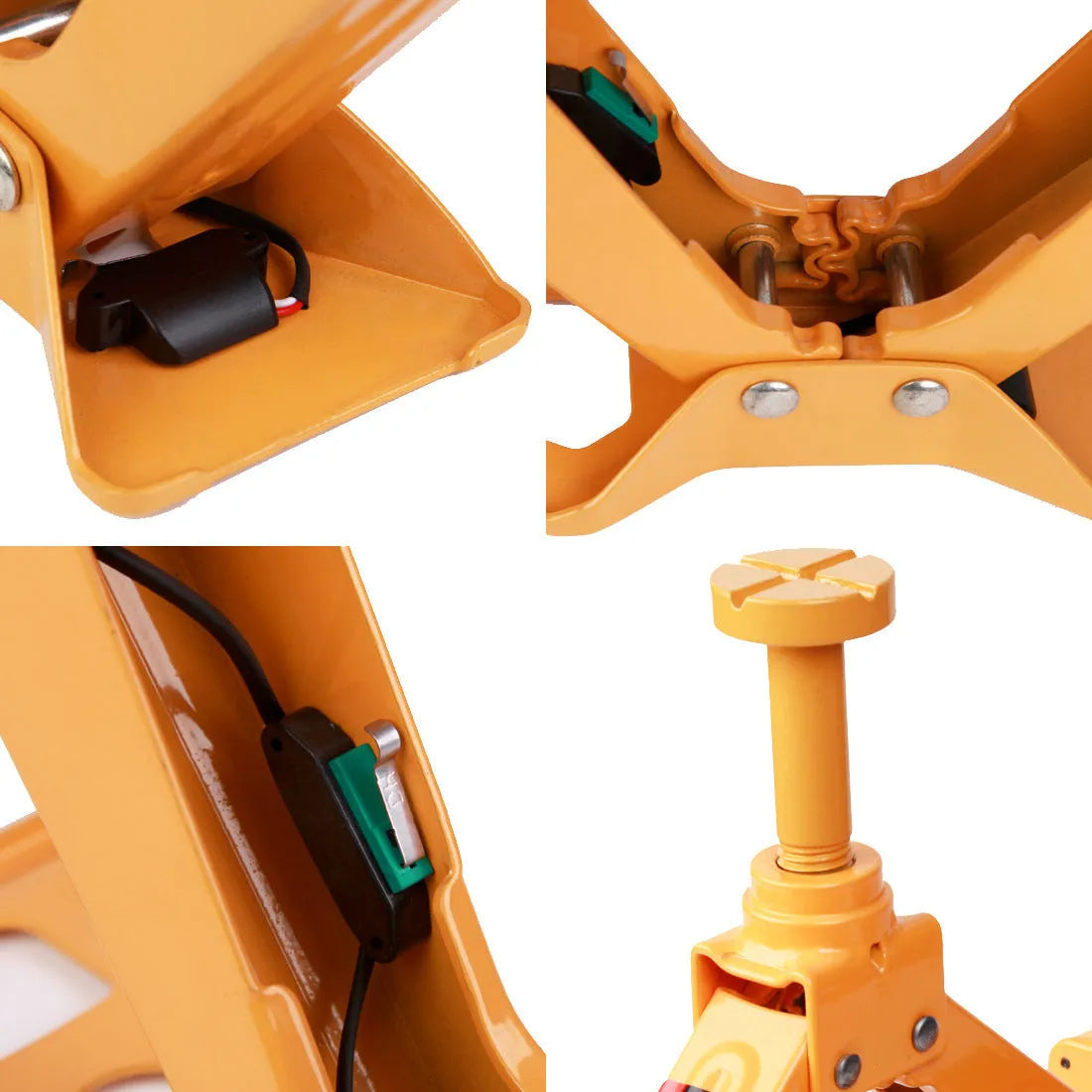 Yellow steel electric car jack and wrench set for vehicle tyre changes