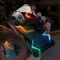 Smart luminous mobile phone case for iPhone with TPU and tempered glass construction.
