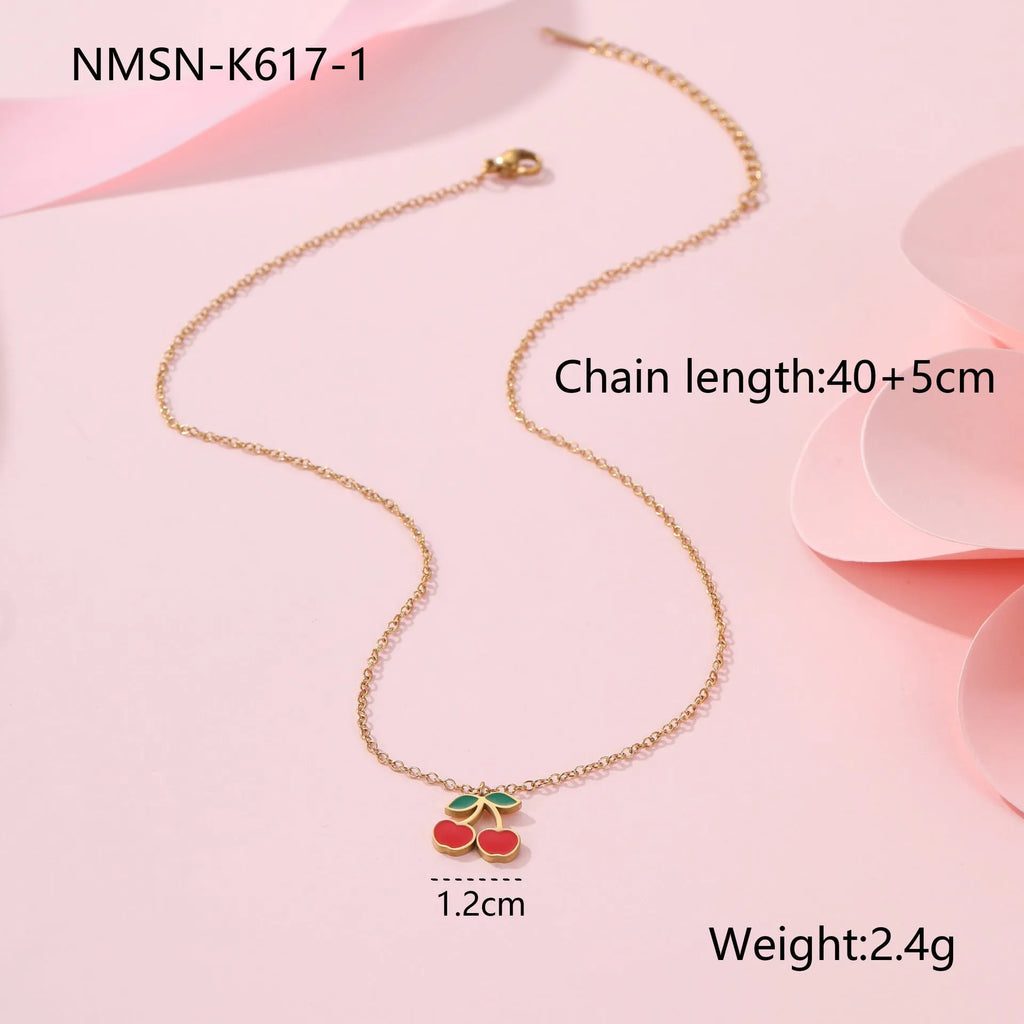 Cherry jewellery set with necklace, bracelet, earrings, and ring in stainless steel with 18K electroplated finish