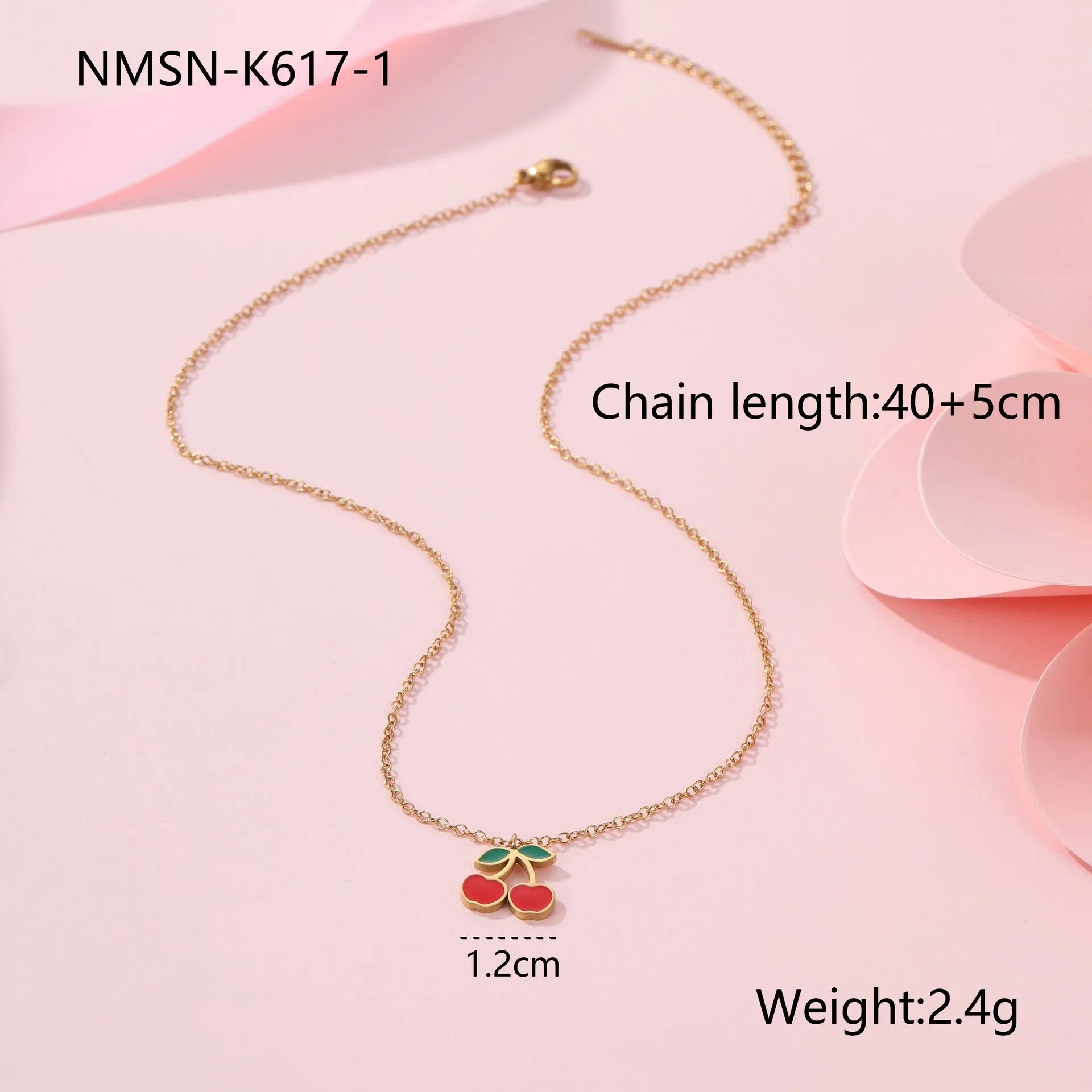 Cherry jewellery set with necklace, bracelet, earrings, and ring in stainless steel with 18K electroplated finish