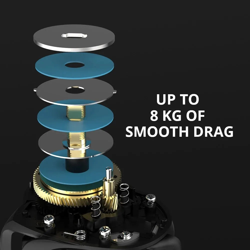 Drip Wheel spinning fishing reel with metal body, showing left and right hand wheel options.