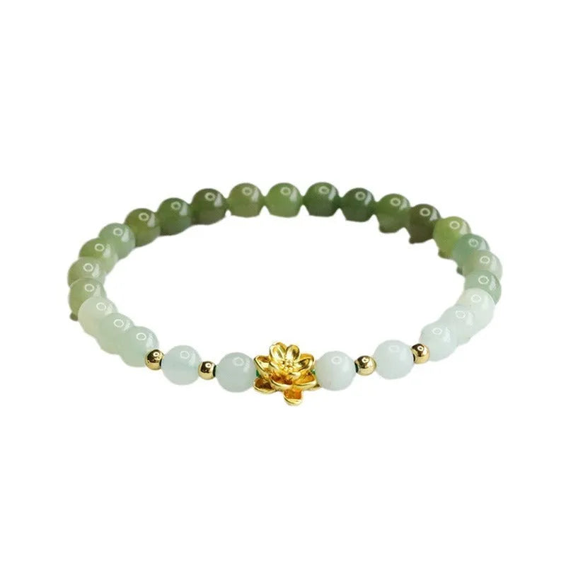 Hand-woven ancient style bracelet with Hetian jade gradient colour and 6mm beads on 17cm length