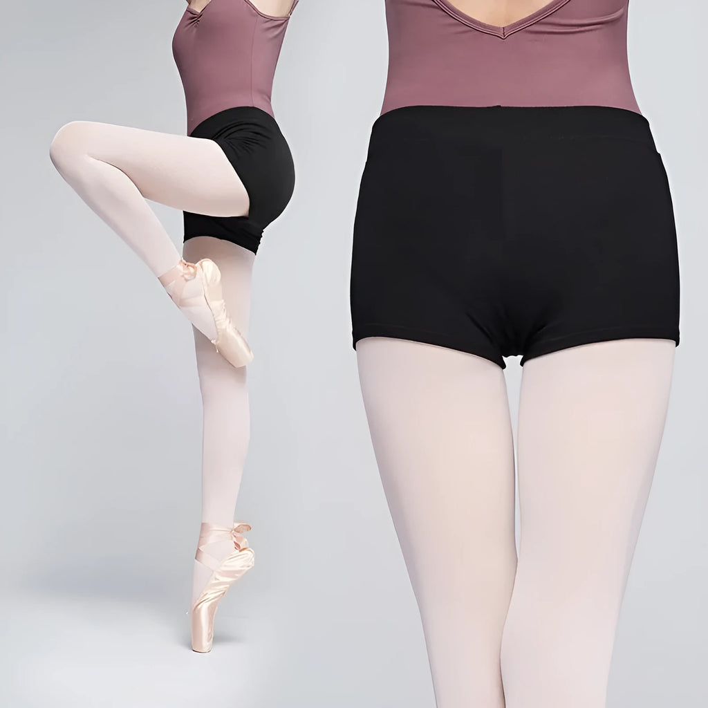 Black women's cotton ballet practice pants for dance exercise, showing solid colour and soft fabric texture