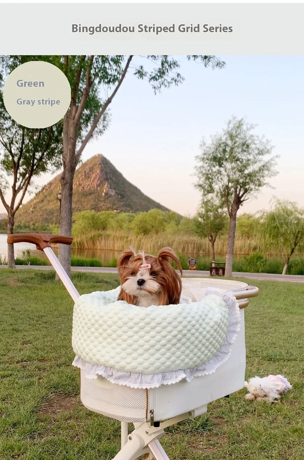 Pet stroller cushion set with cotton towel, pillow and pad in floral pattern