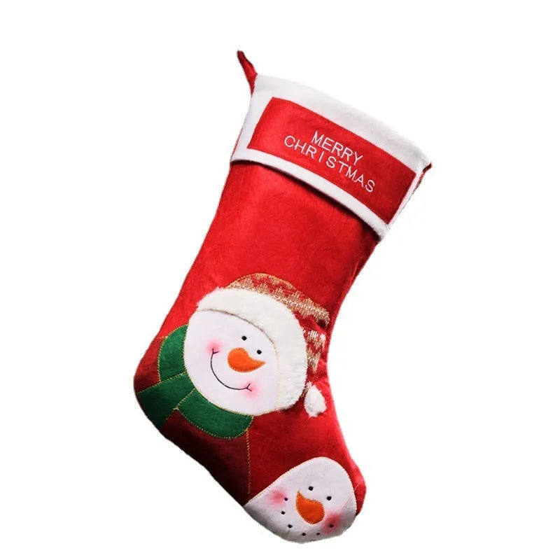 Non-woven fabric Christmas stocking decoration in American folk style with elk, old man or snowman design.
