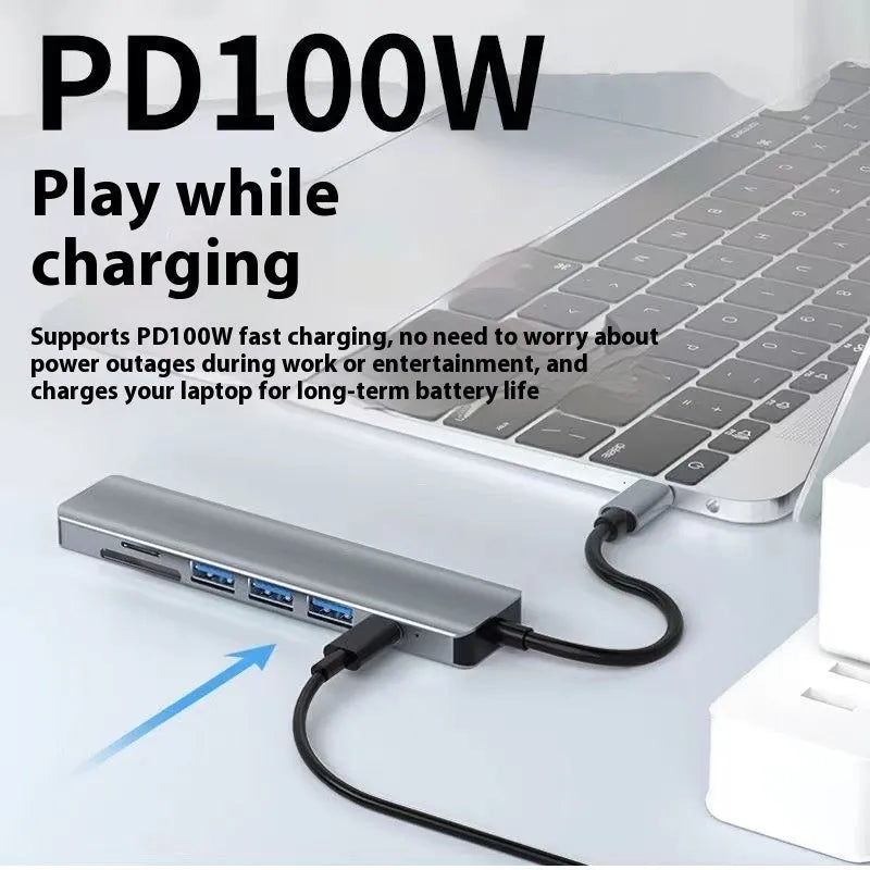 USB-C 7-in-1 expansion dock with HDMI port and multiple USB connections on a 15cm cable