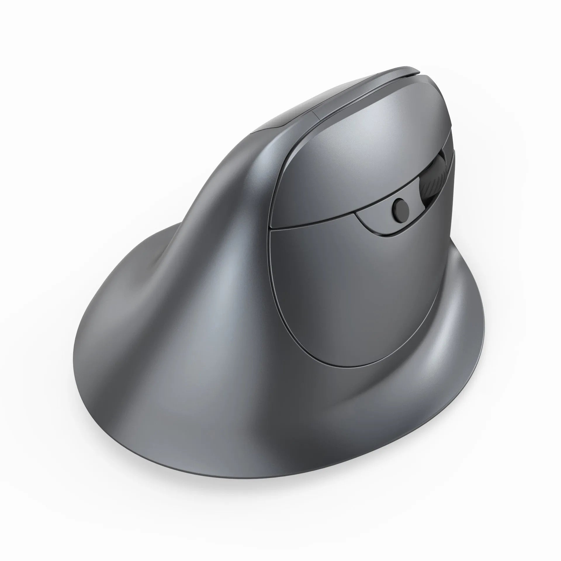 Grey vertical ergonomic mouse with wireless charging and Bluetooth connectivity for laptops