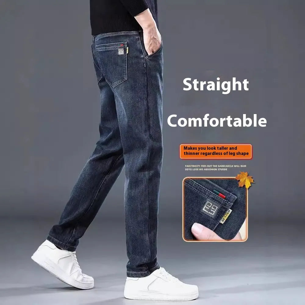 Men's slim straight casual trousers in polyester fabric with micro-elastic waist and zipper fly