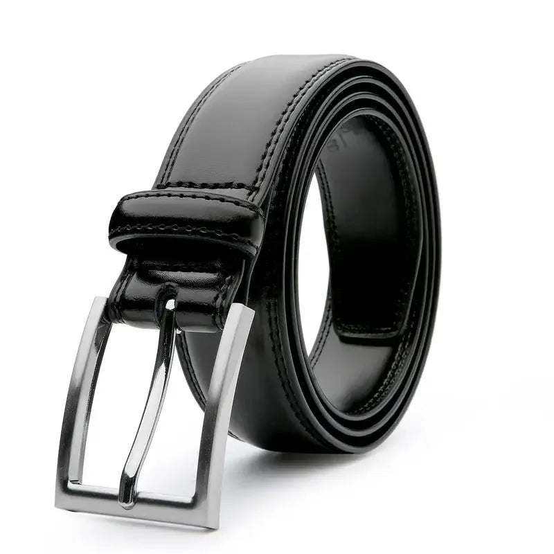 Men's genuine leather casual belt with alloy buckle in 95 grain brown, showing traditional width and length.