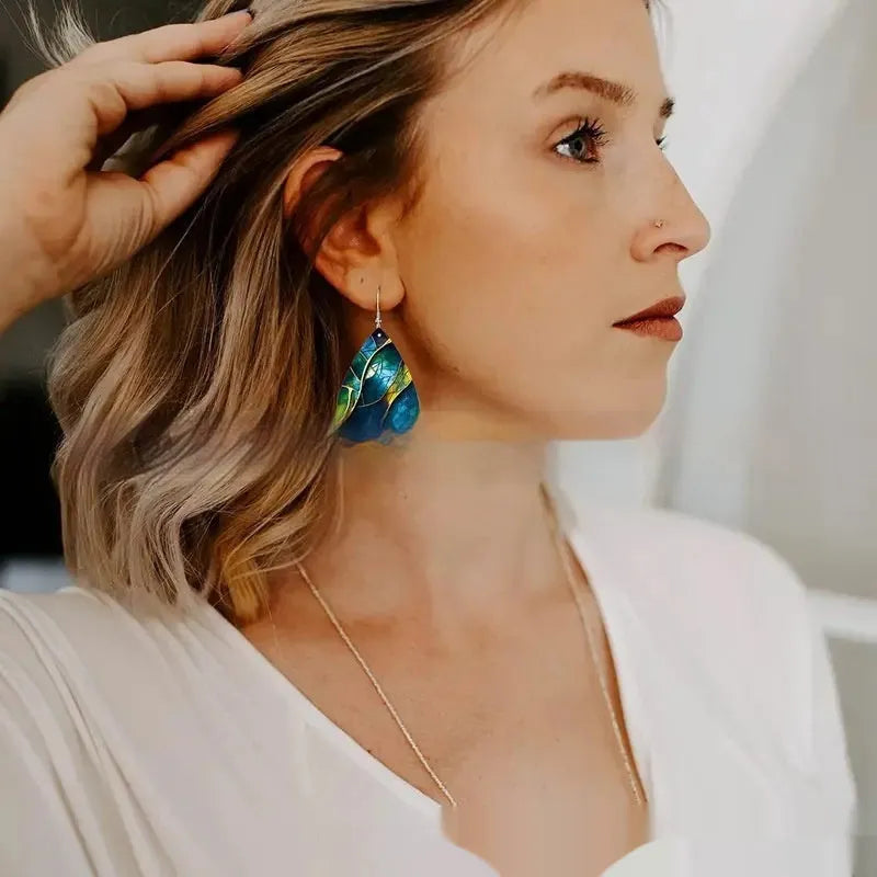 Printed acrylic flat branch knot drop earrings in drop shape silhouette