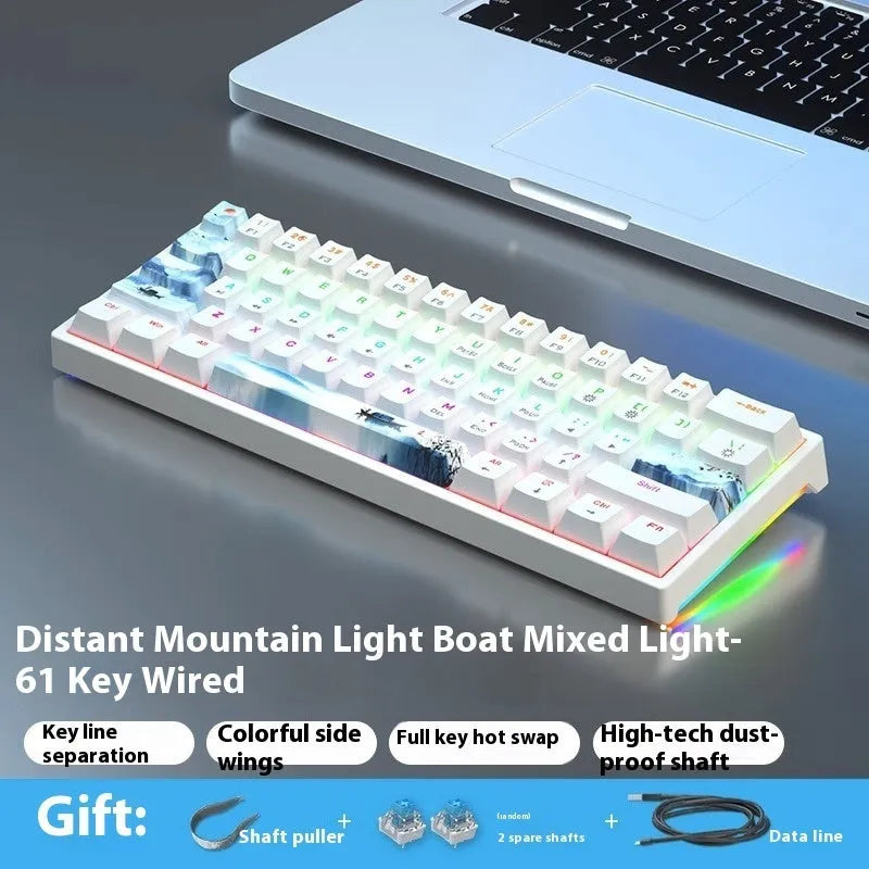 Small bluish black mechanical keyboard with 61 keys and hot-swap switch sockets