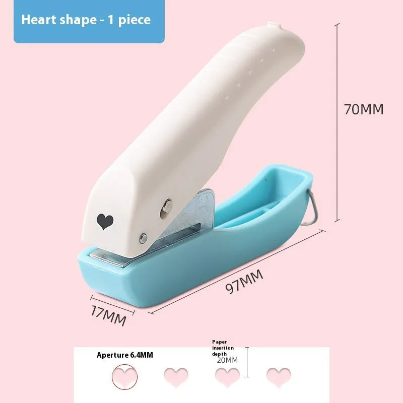 Manual punching machine with love, star, and round pattern attachments for paper crafts