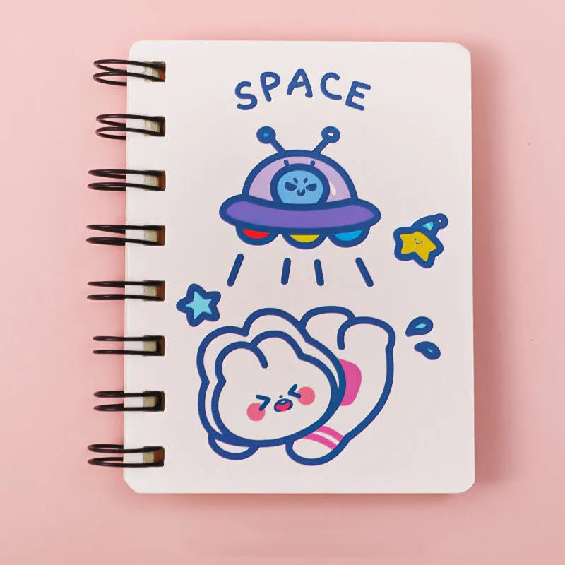 Astronaut-themed pocket flipper notebook measuring 10.5 by 8 centimetres