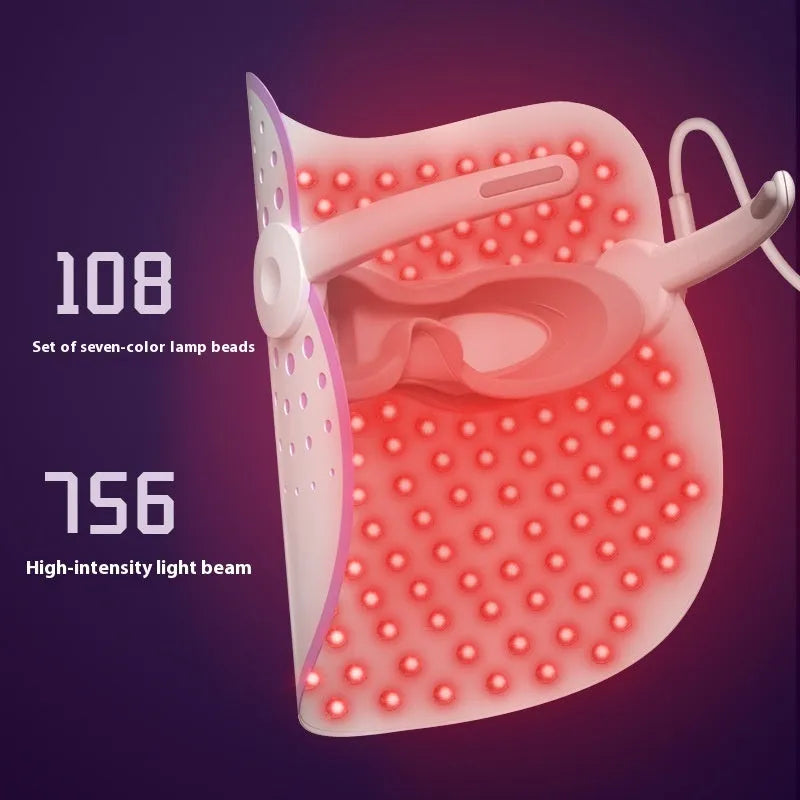 White and purple photon IPL beauty mask device body made of ABS and silicone measuring 222x150x110mm