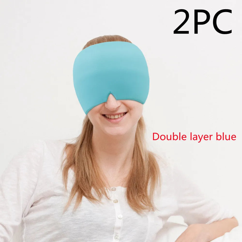 Black elastic cloth gel eye mask for headache relief showing adjustable design