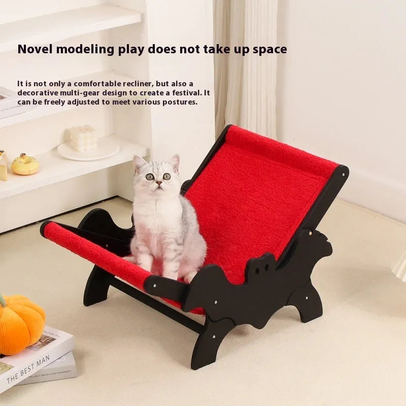 MW-054 wooden bat design cat recliner bed in black and red Halloween colours