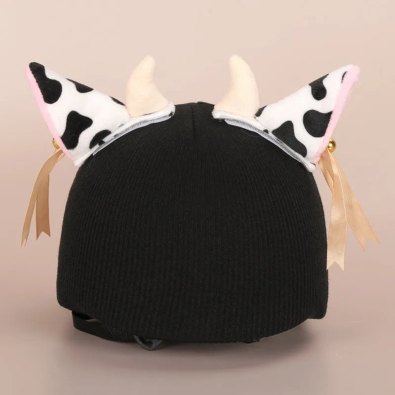 Plush helmet cover with cartoon ear decorations for cycling and costume use