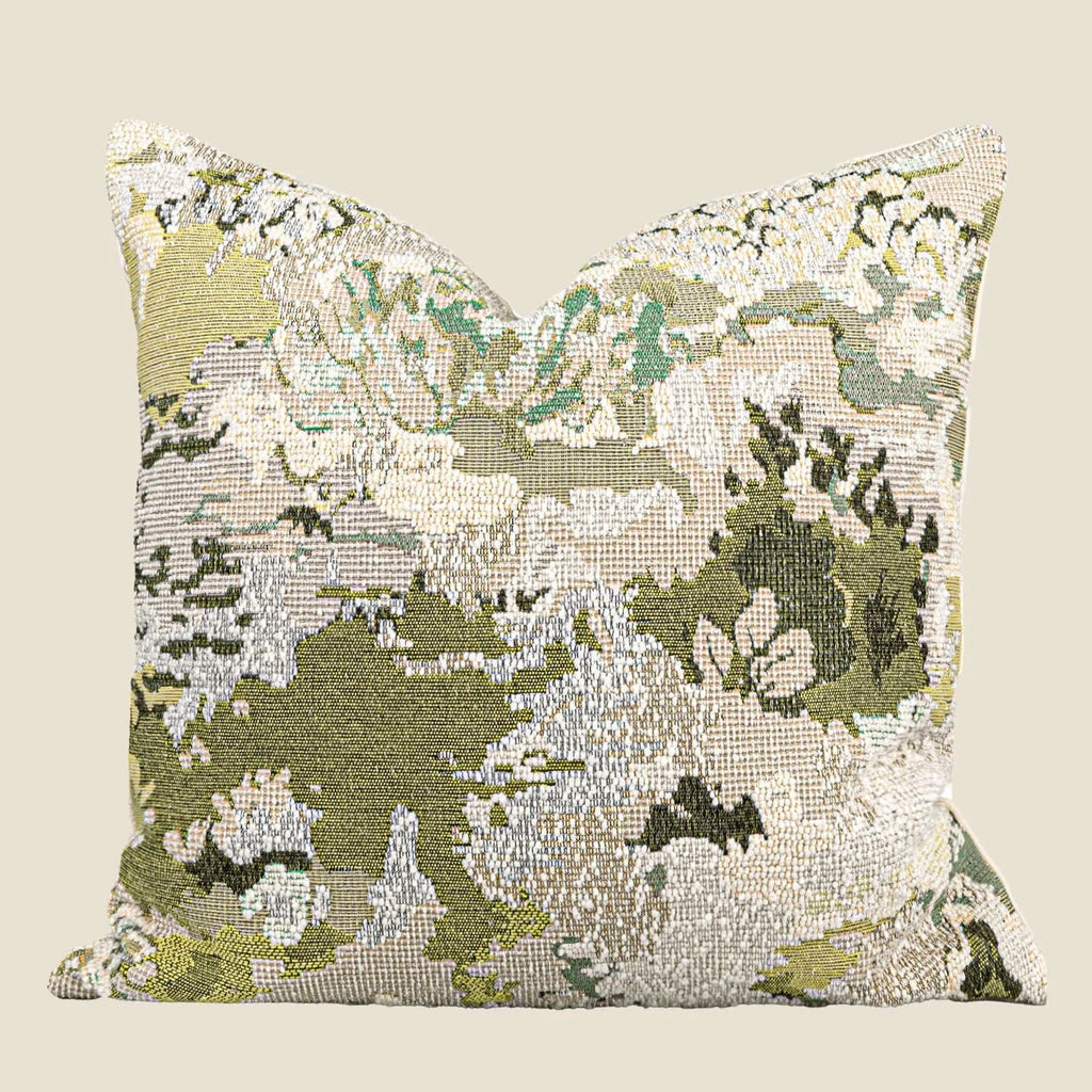 French style antique green wool blended abstract pillow case with spring flower botanical pattern