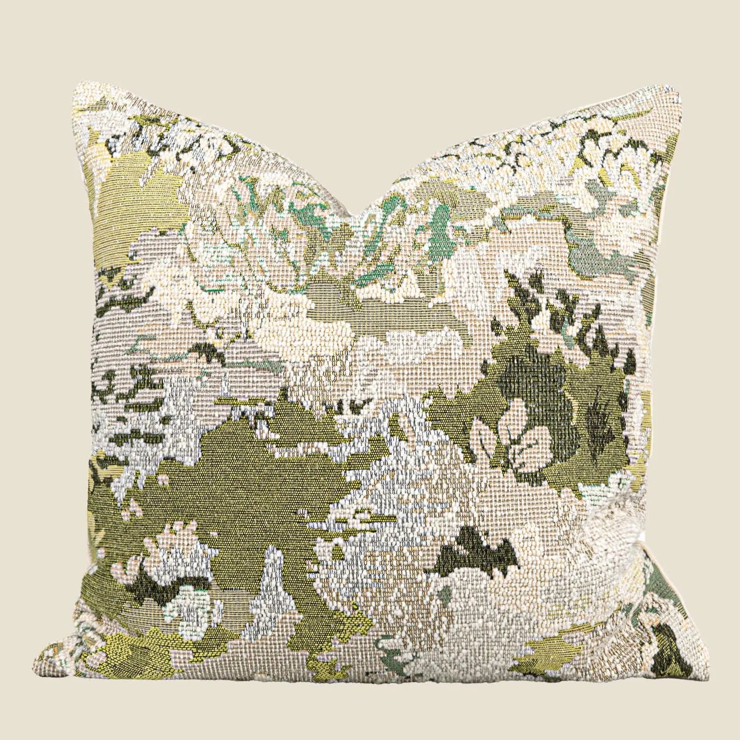 French style antique green wool blended abstract pillow case with spring flower botanical pattern