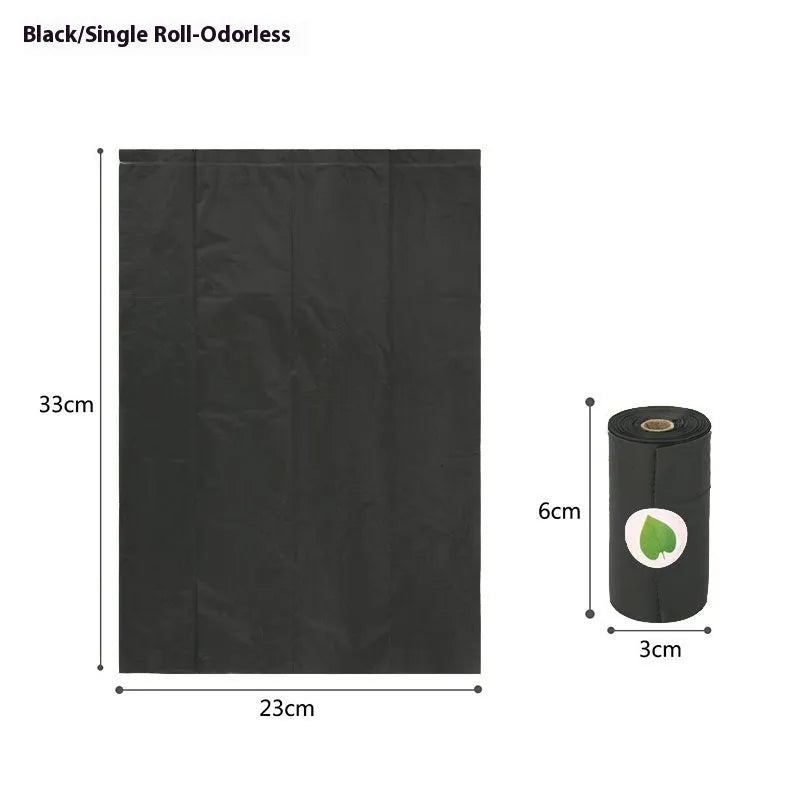 Roll of EPI degradable, thickened pet waste bags in green, shown with a lavender scent or unscented label option.