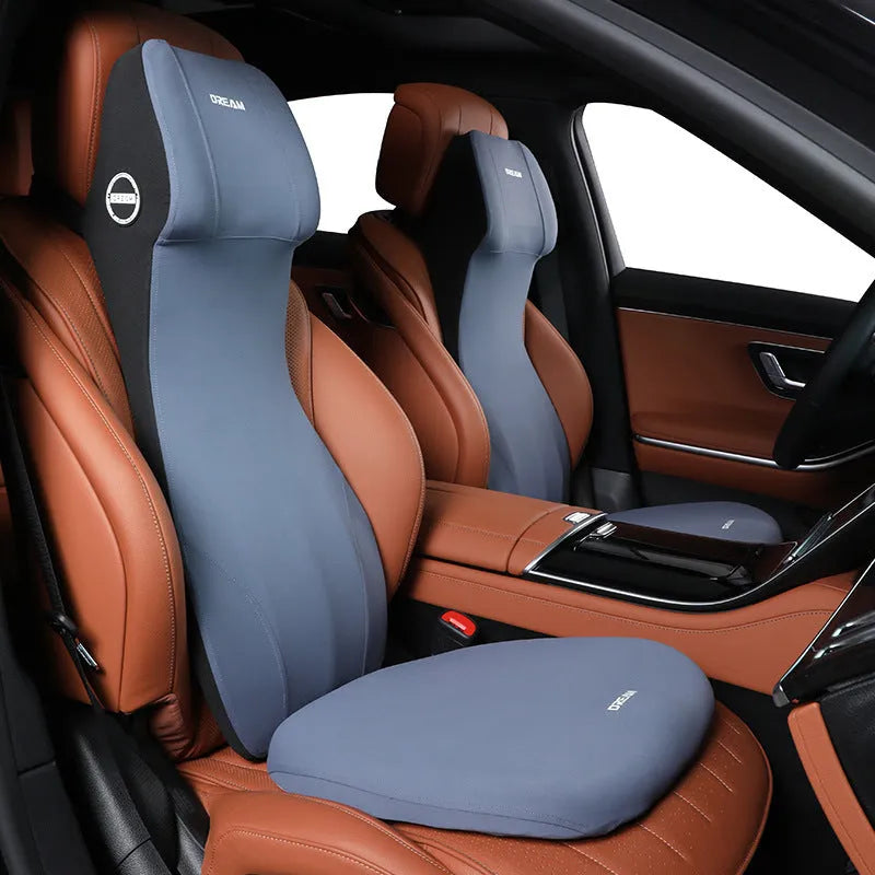Automotive memory foam waist cushion and headrest lumbar support set in choice of six colours