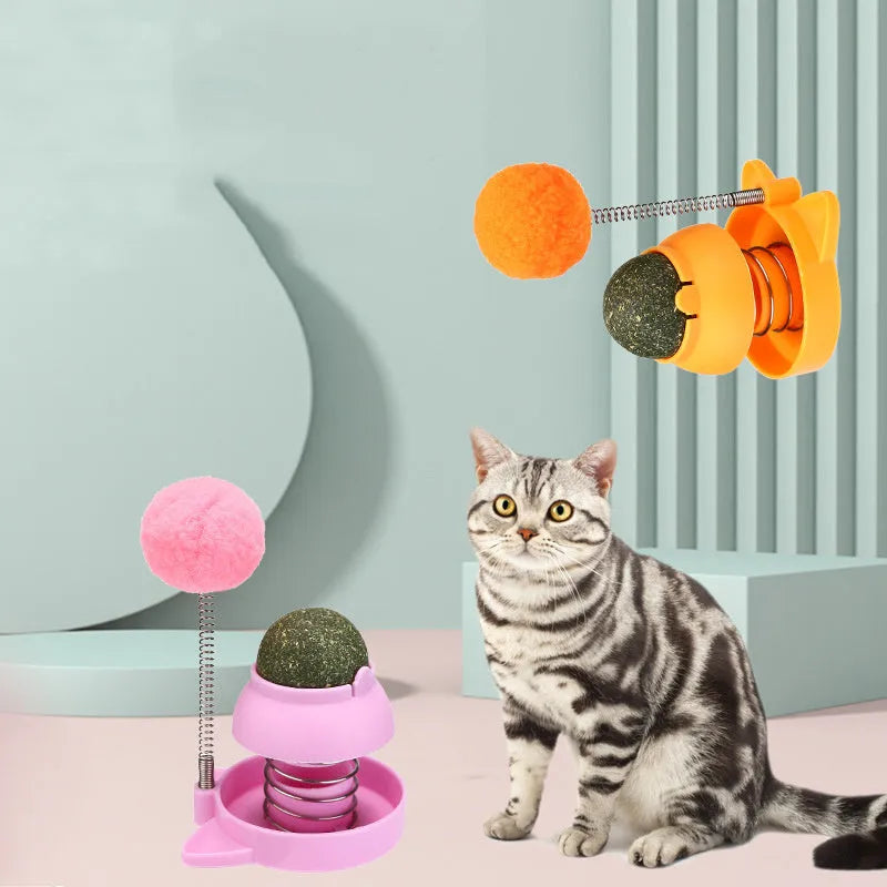 Blue, orange, and pink Lucky Cat Mint Ball toys measuring 55mm with textured surfaces for feline enrichment