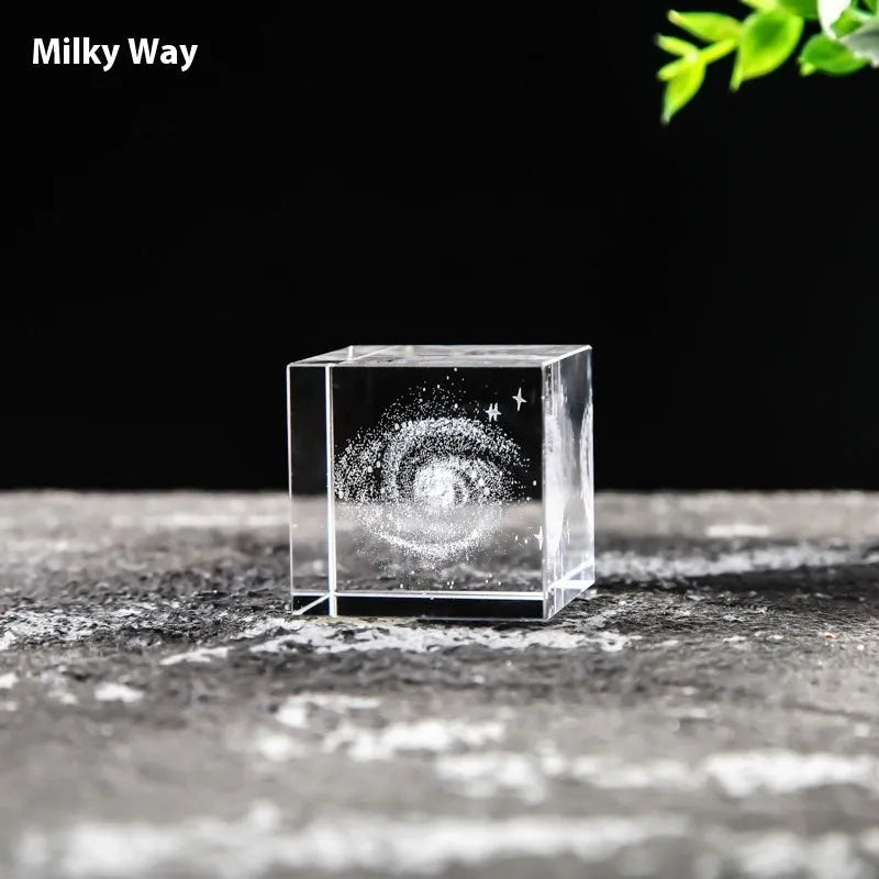 White crystal cube ornament in square sizes from 40mm to 80mm for desktop and shelf display